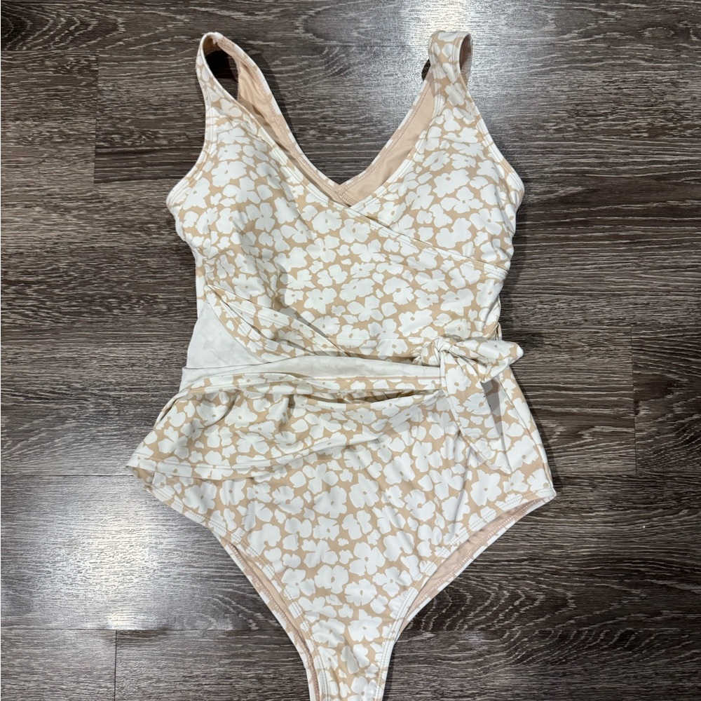 Floral Beige One Piece Swimsuit